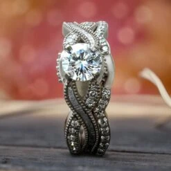 Meteorite Bridal Set With Diamond Twist Design 18 Meteorite Bridal Set With Diamond Twist Design -Johan Jewelry Shop E3346ArtOctoberCropped 1 6