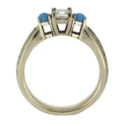 Three Stone Engagement Ring With Antler & Turquoise In White Gold -Johan Jewelry Shop E3367WG 4