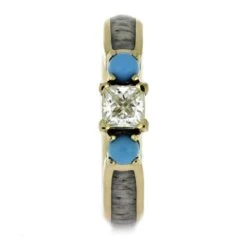 Gold Three Stone Engagement Ring With Antler & Turquoise 10 Gold Three Stone Engagement Ring With Antler & Turquoise -Johan Jewelry Shop E3367YG 2