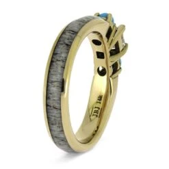Gold Three Stone Engagement Ring With Antler & Turquoise 11 Gold Three Stone Engagement Ring With Antler & Turquoise -Johan Jewelry Shop E3367YG 3