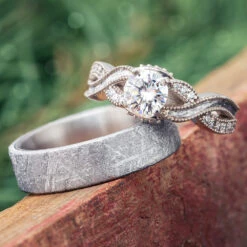Meteorite Engagement Ring & Wedding Band Set -Johan Jewelry Shop E3378WG10 2012TIArt01 2023Cropped 1 5