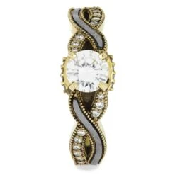 Meteorite Engagement Ring With Yellow Gold & Diamonds -Johan Jewelry Shop E3378YG 2