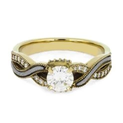 Meteorite Engagement Ring With Yellow Gold & Diamonds -Johan Jewelry Shop E3378YG 5