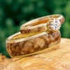 Wood Wedding Ring Set, Peridot Engagement Ring With Wood Wedding Band -Johan Jewelry Shop E3402WG14 1974WG14Art04 2023Cropped 1