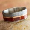 Wood Wedding Band With Meteorite And Rose Gold