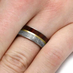 Meteorite And Wood Wedding Band With Gold Pinstripe 13 Meteorite And Wood Wedding Band With Gold Pinstripe -Johan Jewelry Shop E3406TIYGHandshot