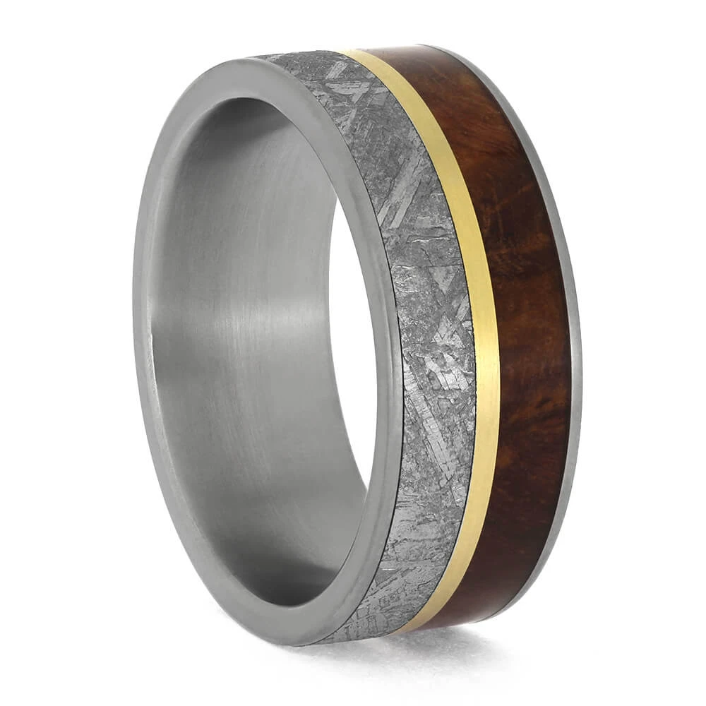 Meteorite And Wood Wedding Band With Gold Pinstripe 4 Meteorite And Wood Wedding Band With Gold Pinstripe - Image 2