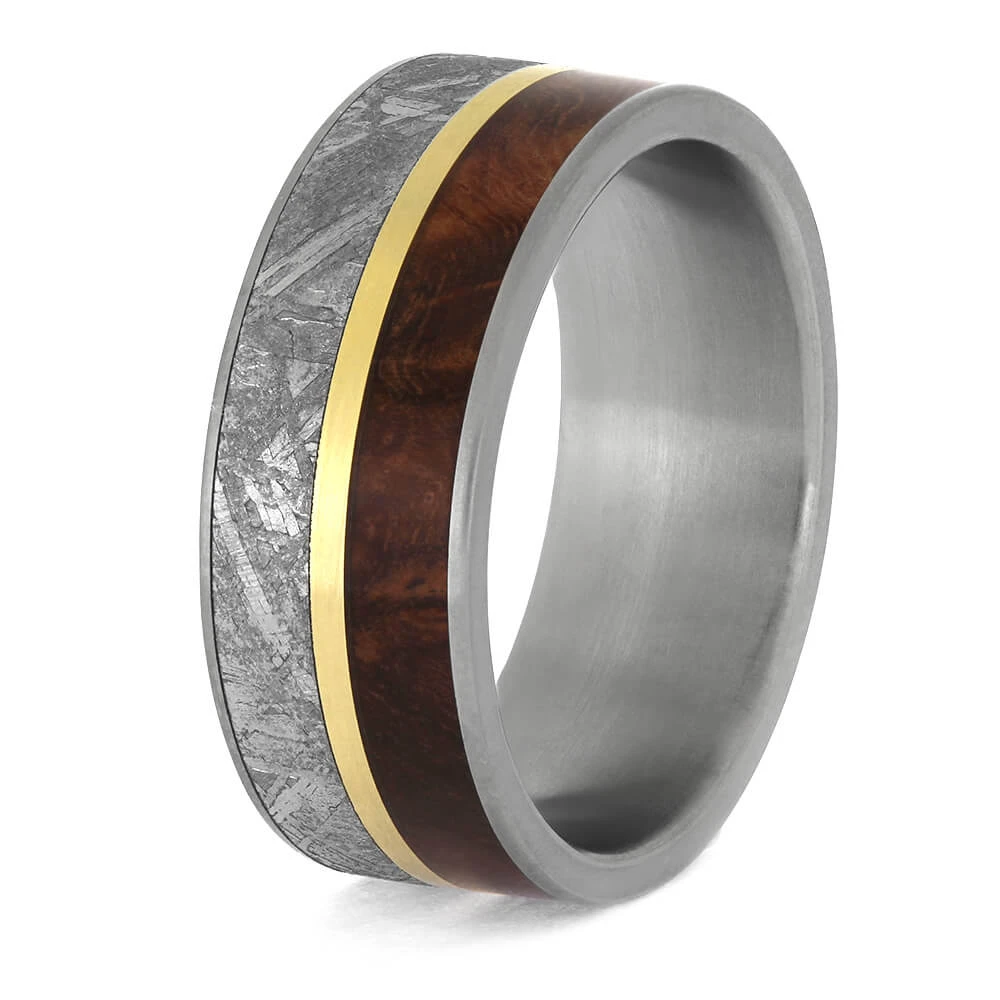 Meteorite And Wood Wedding Band With Gold Pinstripe 6 Meteorite And Wood Wedding Band With Gold Pinstripe - Image 4