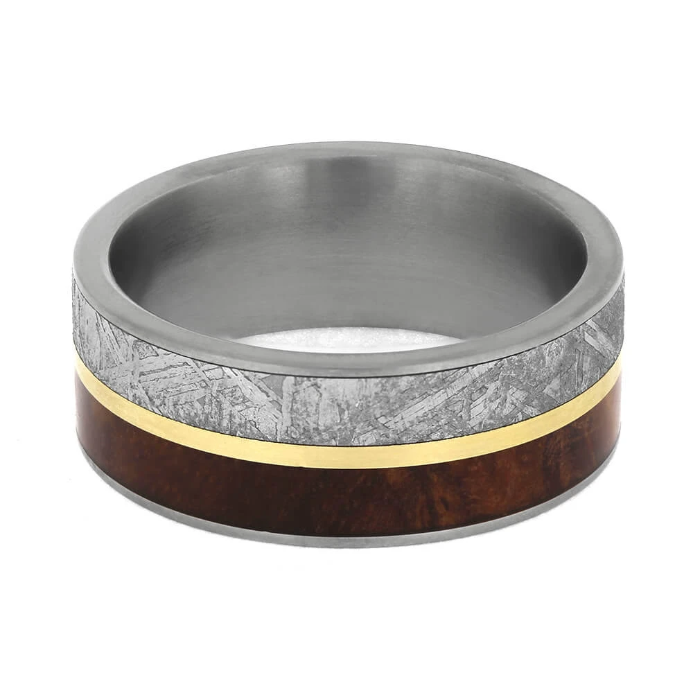 Meteorite And Wood Wedding Band With Gold Pinstripe 7 Meteorite And Wood Wedding Band With Gold Pinstripe - Image 5