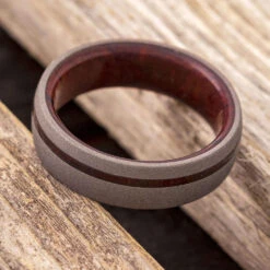 Ironwood & Sandblasted Titanium Band, 6mm Ring -Johan Jewelry Shop E3408ArtJuneCropped 2