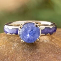 Violet Engagement Ring With Amethyst Inlay And Rough Tanzanite