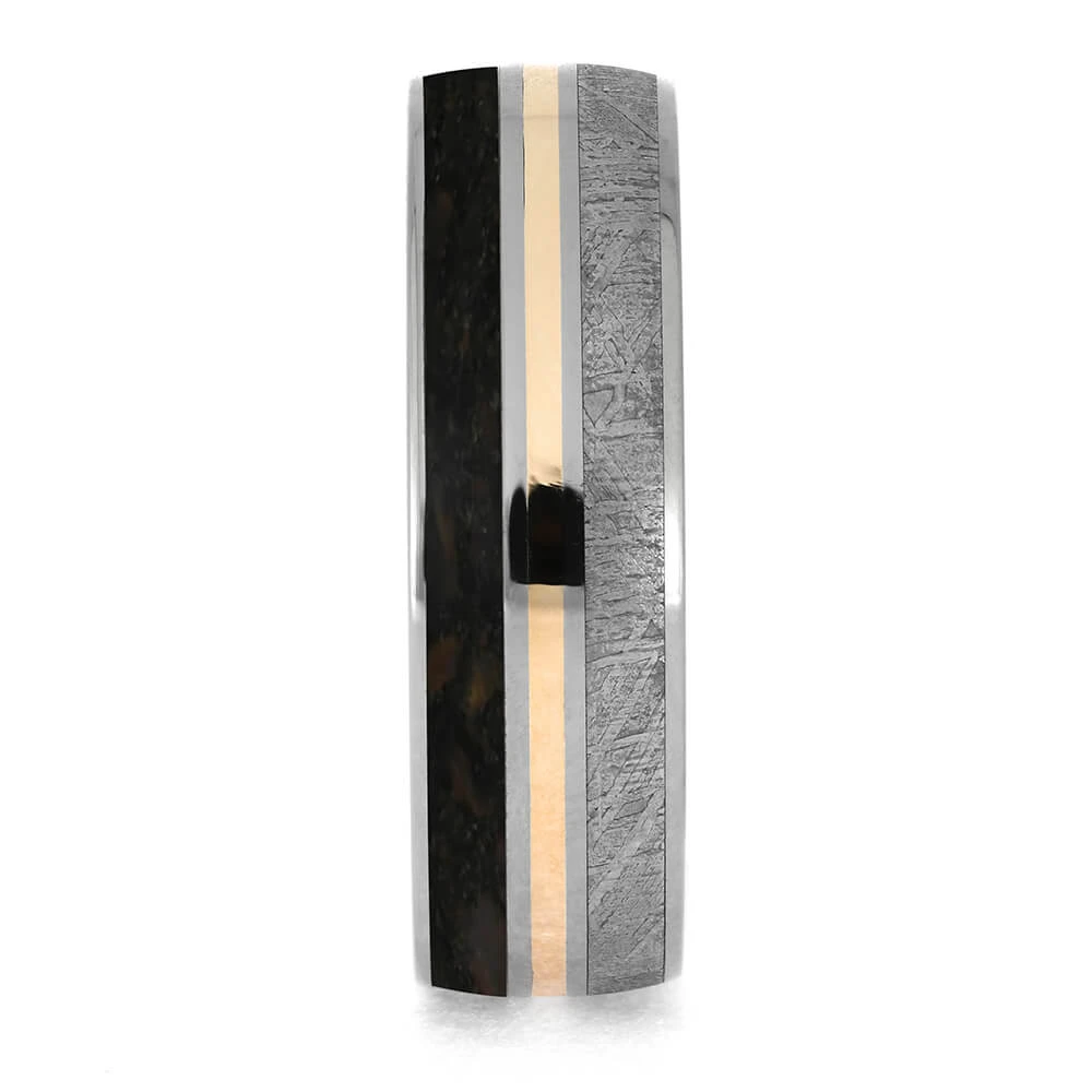 Meteorite And Fossil Wedding Band With Rose Gold Pinstripe 5 Meteorite And Fossil Wedding Band With Rose Gold Pinstripe - Image 3