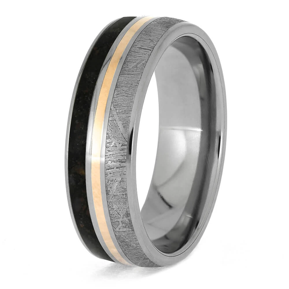 Meteorite And Fossil Wedding Band With Rose Gold Pinstripe 6 Meteorite And Fossil Wedding Band With Rose Gold Pinstripe - Image 4