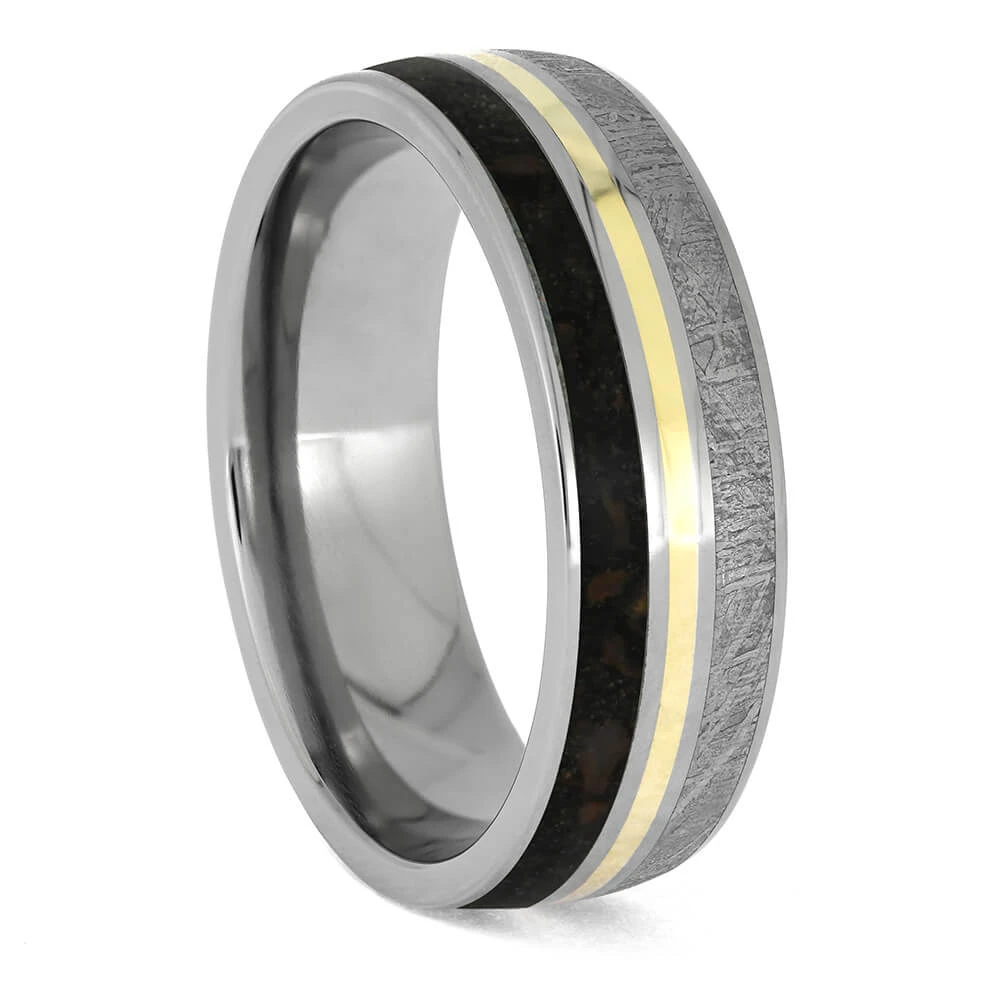 Dinosaur Bone & Meteorite Ring With Gold Pinstripe 4 Dinosaur Bone & Meteorite Ring With Gold Pinstripe - Image 2