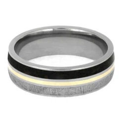 Dinosaur Bone & Meteorite Ring With Gold Pinstripe 13 Dinosaur Bone & Meteorite Ring With Gold Pinstripe -Johan Jewelry Shop E3517DinoYG 4