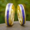 Lapis Lazuli Wedding Band Set, 14k Yellow Gold Matching Rings -Johan Jewelry Shop E3564YGArtCropped 3
