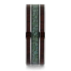 Bubinga Wood Ring With Chrysocolla, Titanium Wedding Band -Johan Jewelry Shop E3588WoodandChrysocolla 2