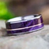 Tungsten Ring With Purple Wood & Gold Pinstripe -Johan Jewelry Shop E3617ArtCropped 3