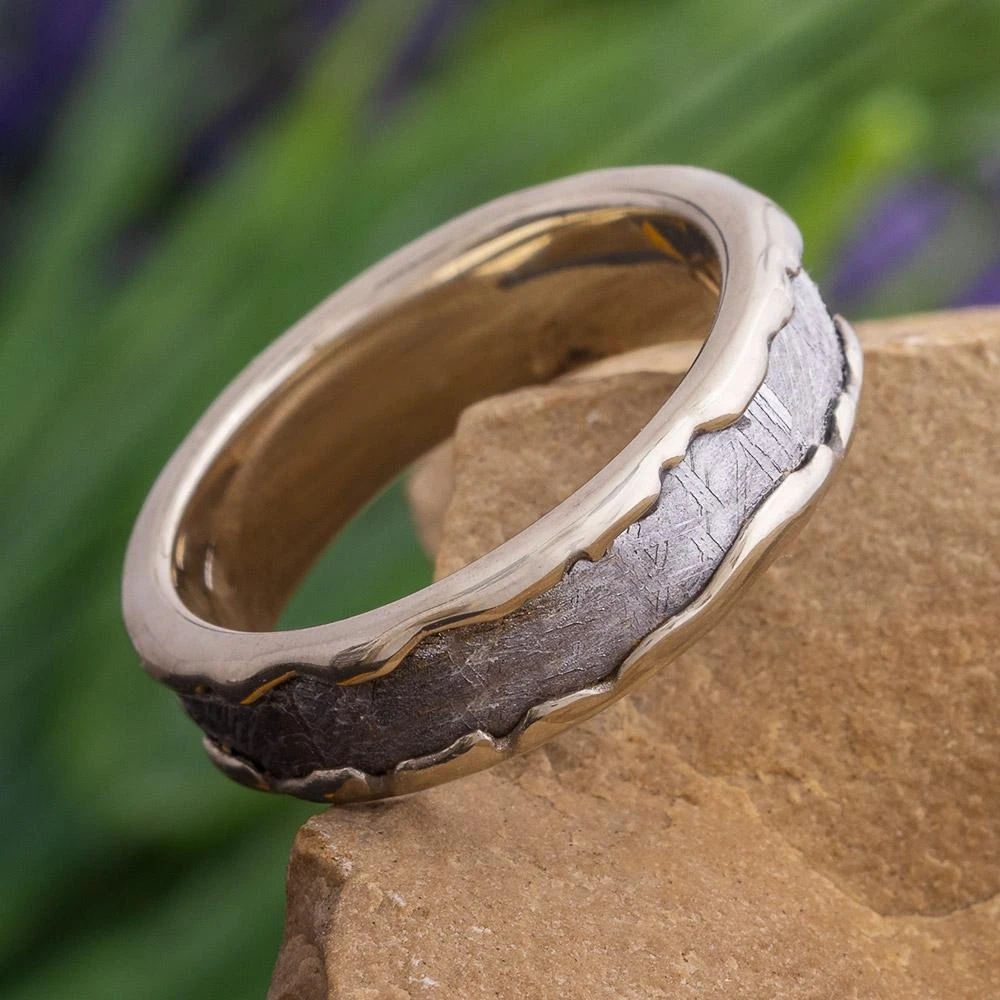 Wavy Gold Wedding Band With Meteorite 3 Wavy Gold Wedding Band With Meteorite
