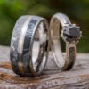 Black Diamond Ring Set, White Gold Wedding Rings With Meteorite 1 Black Diamond Ring Set, White Gold Wedding Rings With Meteorite -Johan Jewelry Shop E3659ArtAprilCropped 3