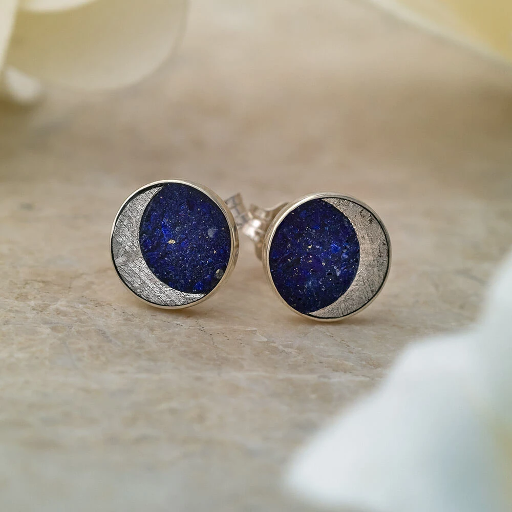 Lapis Lazuli Stud Earrings With Meteorite Moon 3 Lapis Lazuli Stud Earrings With Meteorite Moon