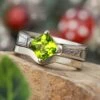 Peridot Bridal Set, Meteorite Engagement Ring With Matching Band 2 Peridot Bridal Set, Meteorite Engagement Ring With Matching Band -Johan Jewelry Shop E3711ArtDecemberCropped 2 6