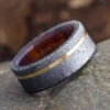 Meteorite Men's Wedding Band With Ironwood & Gold Pinstripe 1 Meteorite Men's Wedding Band With Ironwood & Gold Pinstripe -Johan Jewelry Shop E3714ArtMarchCropped 3