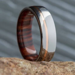 Ironwood Wedding Band With Gold Pinstripe