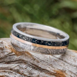 Black Stardust™ Wedding Band With Gold And Meteorite