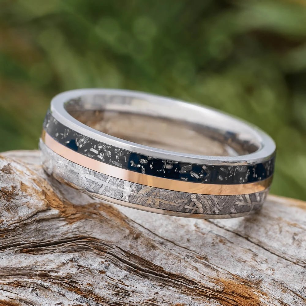Black Stardust™ Wedding Band With Gold And Meteorite 3 Black Stardust™ Wedding Band With Gold And Meteorite
