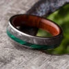 Unique Men's Wedding Band With Meteorite, Ironwood Sleeve And Malachite 1 Unique Men's Wedding Band With Meteorite, Ironwood Sleeve And Malachite -Johan Jewelry Shop E3787ArtCropped 4