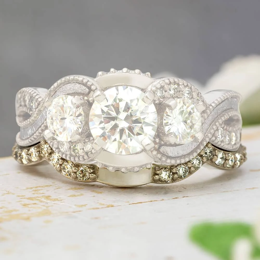 Diamond Wedding Band, Mate To Three-Stone Twist Shank Ring 3 Diamond Wedding Band, Mate To Three-Stone Twist Shank Ring