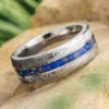 Meteorite & Lapis Lazuli Men's Wedding Band, Blue Ring For Groom 2 Meteorite & Lapis Lazuli Men's Wedding Band, Blue Ring For Groom -Johan Jewelry Shop E3864Art06 2023Cropped 3