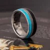 Vinyl Record Ring With Guitar String And Turquoise -Johan Jewelry Shop E3886ArtCropped 4