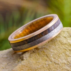 Dinosaur Bone Wedding Ring With Meteorite & Whiskey Barrel