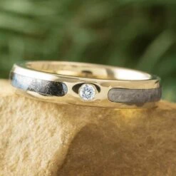 Meteorite Engagement Ring In White Gold, Dainty Moissanite Ring