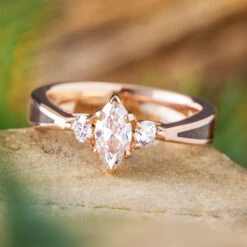 Marquise Cut Moissanite Engagement Ring With Dinosaur Bone Inlay -Johan Jewelry Shop E3989Art03 2024Cropped 6