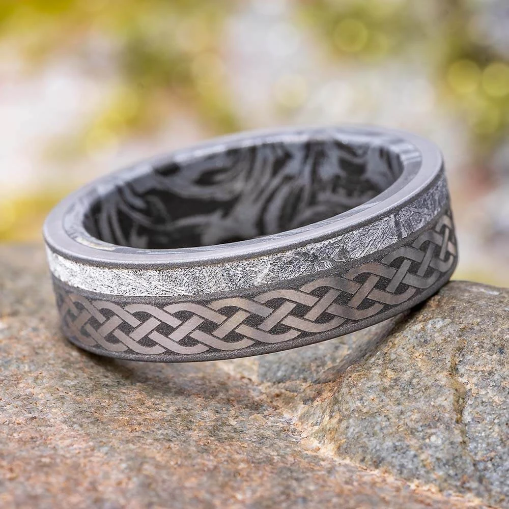 Celtic Men's Wedding Ring With Mokume Sleeve 3 Celtic Men's Wedding Ring With Mokume Sleeve