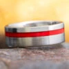 Dual Finish Titanium Wedding Band With Red Enamel Pinstripe 2 Dual Finish Titanium Wedding Band With Red Enamel Pinstripe -Johan Jewelry Shop E3996Art05 2023Cropped 7