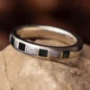 White Gold Wedding Band With Meteorite And Dinosaur Bone -Johan Jewelry Shop E4000CrushedArtCropped 1 5