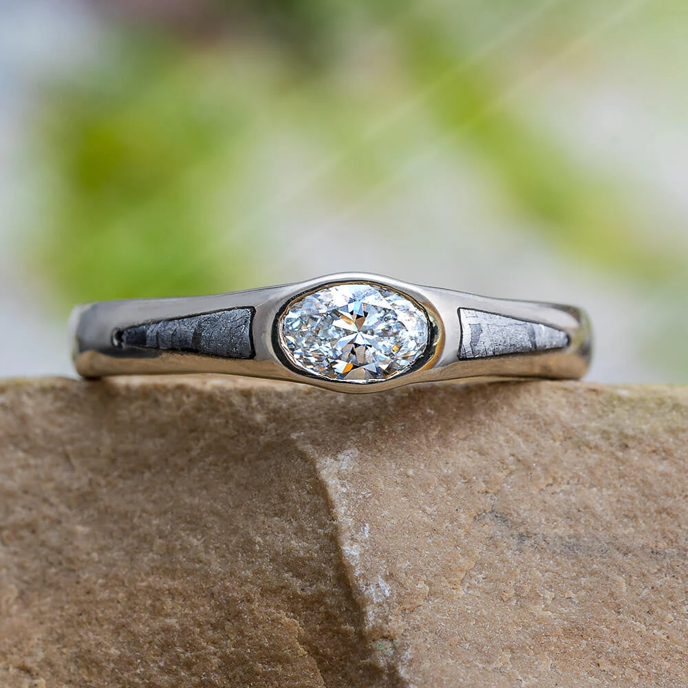 Oval Diamond Engagement Ring With Meteorite Accent 3 Oval Diamond Engagement Ring With Meteorite Accent