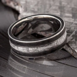 Meteorite Wedding Band With Vinyl LP Record Inlays