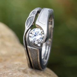 Meteorite Engagement Ring With Leaf Accented Shadow Band 13 Meteorite Engagement Ring With Leaf Accented Shadow Band -Johan Jewelry Shop E4170Art12 22Cropped 1 4