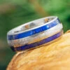 Blue Lapis Lazuli Ring With Meteorite Inlays, Titanium Men's Wedding Band 1 Blue Lapis Lazuli Ring With Meteorite Inlays, Titanium Men's Wedding Band -Johan Jewelry Shop E4239Art05 2023Cropped 4