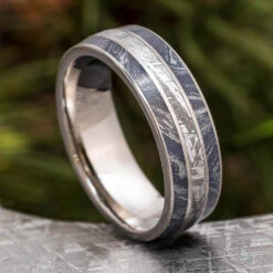 Meteorite & Blue Mokume Gane Men's Wedding Band -Johan Jewelry Shop E4249ArtDecemberCropped 2