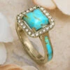 Diamond Halo Engagement Ring With Faceted Turquoise Stone 2 Diamond Halo Engagement Ring With Faceted Turquoise Stone -Johan Jewelry Shop E4274WGArtJuneCropped 2