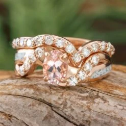Rose Gold Morganite Bridal Set With White Stardust -Johan Jewelry Shop E4279 4535Art12 2023Cropped 3