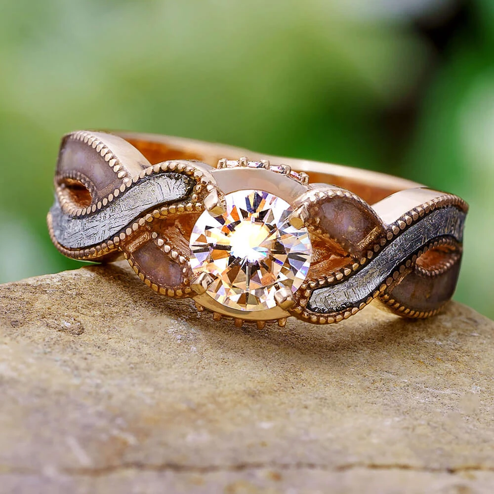 Rose Gold Meteorite & Dinosaur Bone Engagement Ring 9 Rose Gold Meteorite & Dinosaur Bone Engagement Ring - Image 7