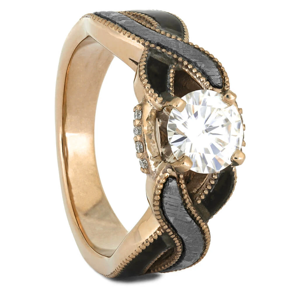 Rose Gold Meteorite & Dinosaur Bone Engagement Ring 4 Rose Gold Meteorite & Dinosaur Bone Engagement Ring - Image 2