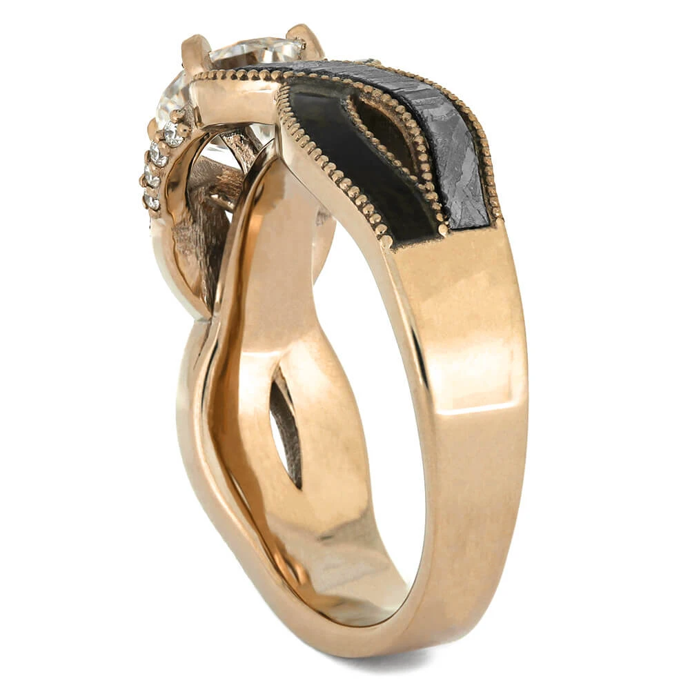 Rose Gold Meteorite & Dinosaur Bone Engagement Ring 6 Rose Gold Meteorite & Dinosaur Bone Engagement Ring - Image 4